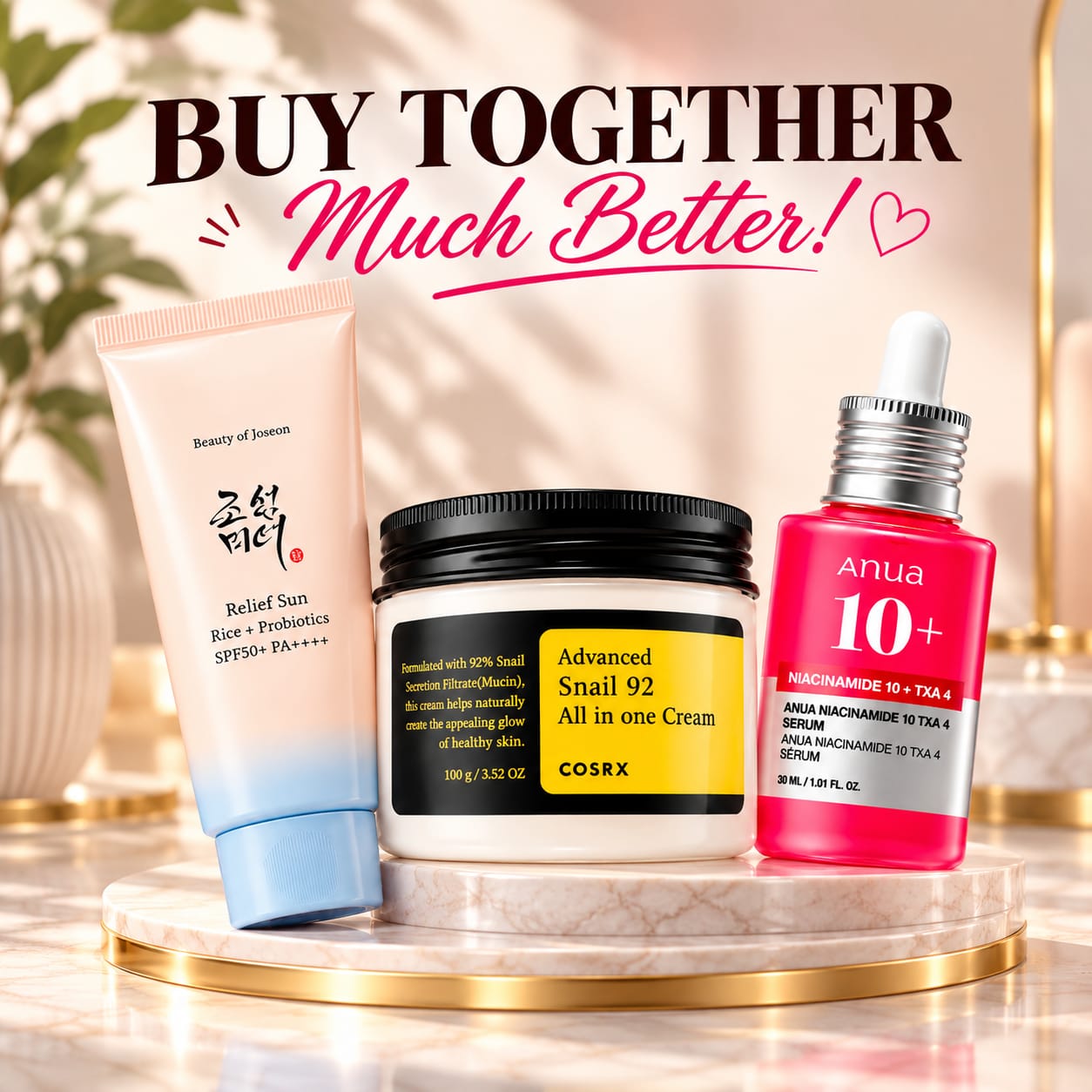 Anua Niacinamide & Cosrx Advanced Snail 92 & Beauty Of Jeason Sunblock Bundle