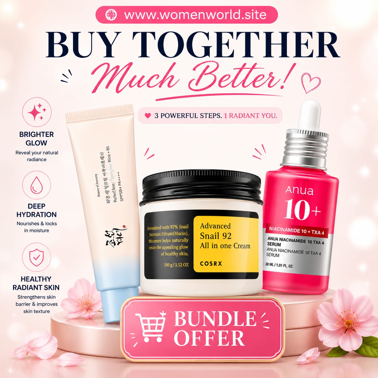 Anua Niacinamide & Cosrx Advanced Snail 92 & Beauty Of Jeason Sunblock Bundle